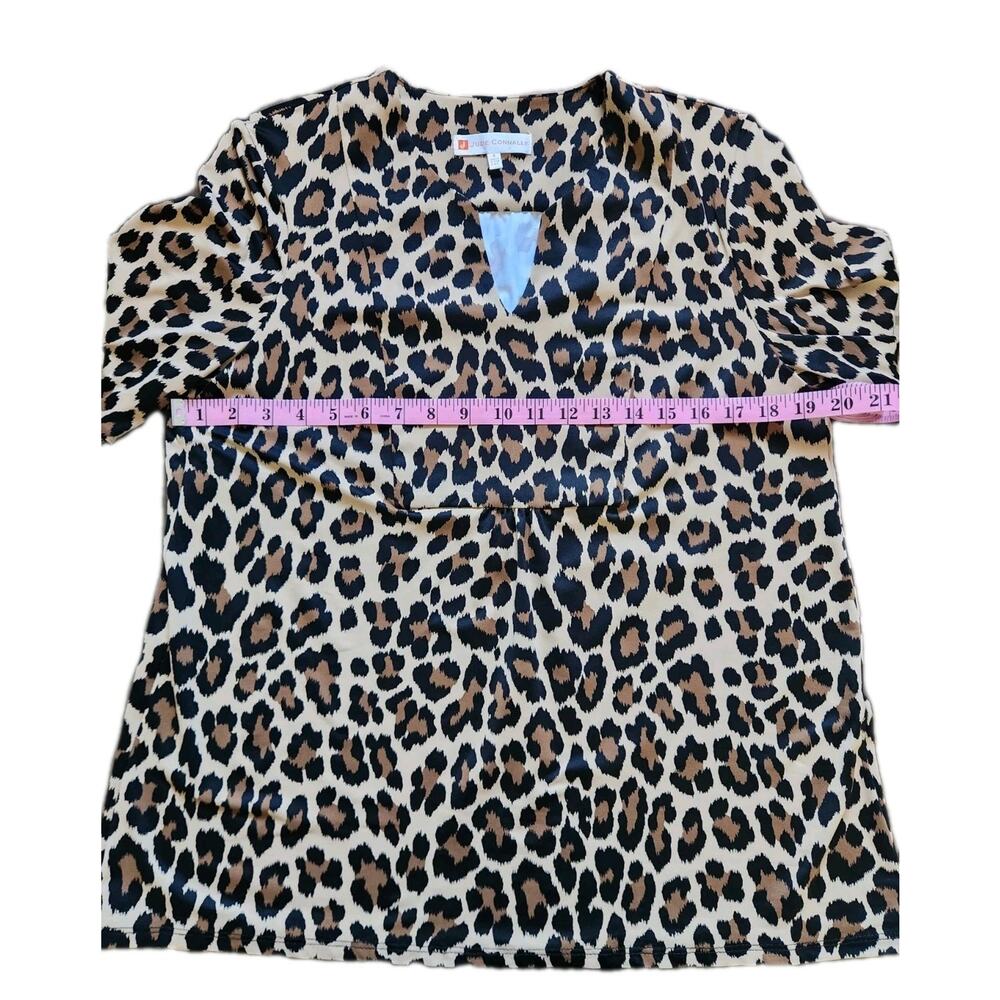 Jude Connally Cannell Top S Brown Leopard Print Bell Sleeve Tunic Stretch Knit - Picture 8 of 8